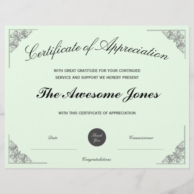 Green Certificate of Appreciation w/ Custom Logo (Front)