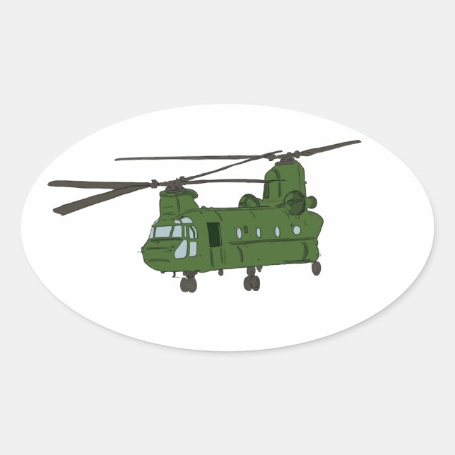 Green CH-47 Chinook Military Helicopter Oval Sticker (Front)