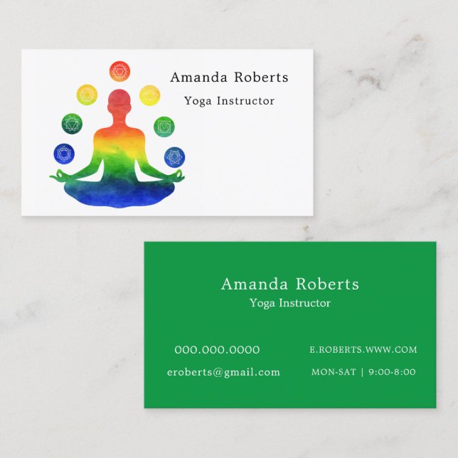 Green Chakra Yoga Instructor Business Card (Front/Back)