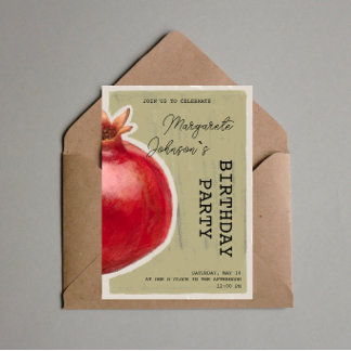 Green Chalk Pomegrane Birthday Invitation