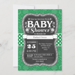 Green Chalkboard Floral Baby Shower Invite