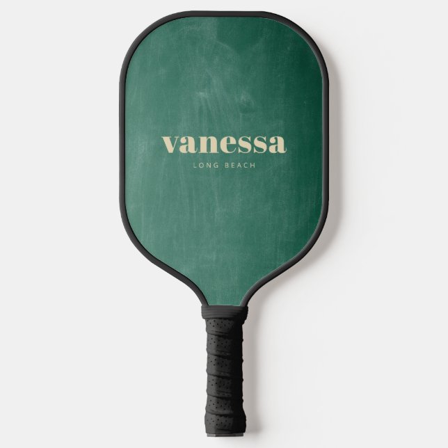 Green Chalkboard Minimal Modern Classic Name Pickleball Paddle (Front)