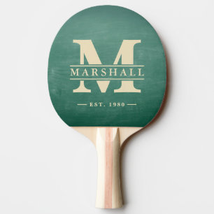 Green Chalkboard Monogram & Name Overlay Ping Pong Paddle