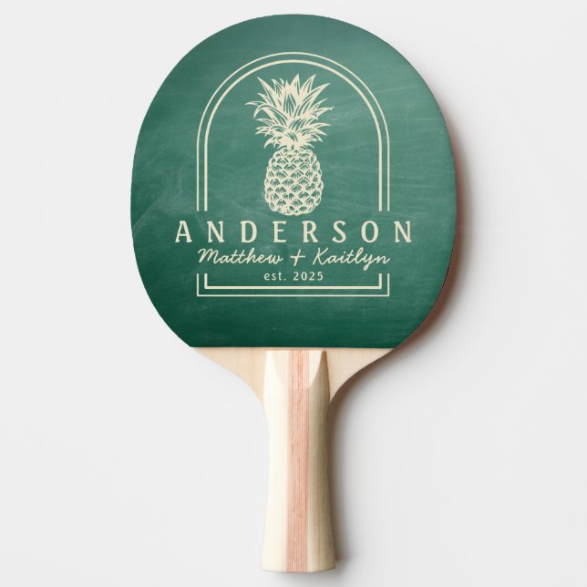 Green Chalkboard Pineapple Wedding Arch&Name Ping Pong Paddle (Front)