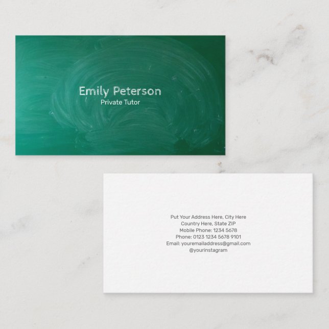 Green Chalkboard Private Tutor Business Card (Front/Back)