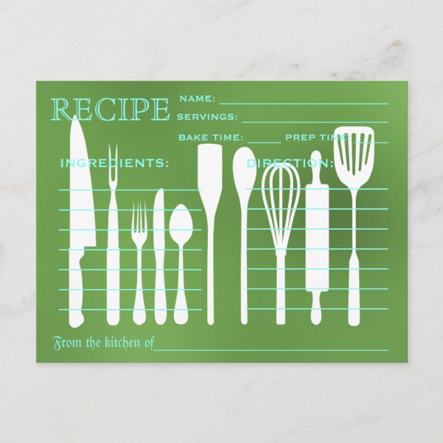 Green Chalkboard Retro Recipe Card Kitchen Tools (Front)