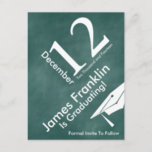 Green Chalkboard Trendy Save The Date Graduation Announcement Postcard