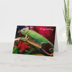 Green chameleon on the branch thank you card