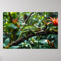 Green Chameleon Surrounded by Lush Foliage