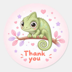 Green Chameleon|Thank You Cute Heartful Thank You Classic Round Sticker