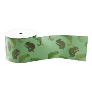 Green Chameleons Lizard Art Grosgrain Ribbon