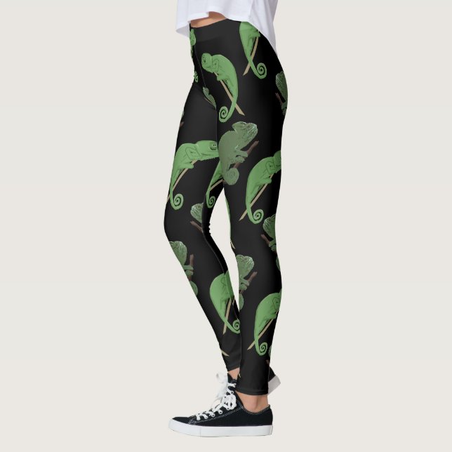 Green Chameleons Lizard Art  Leggings (Left)