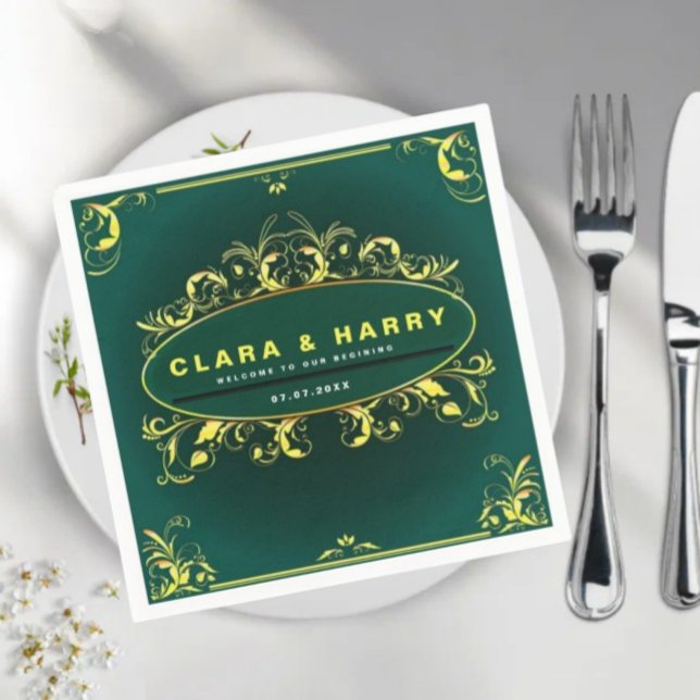 Green champagne gold vintage floral wedding  napkin (Creator Uploaded)