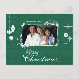 Green Chandelier Christmas Family Photo Postcard