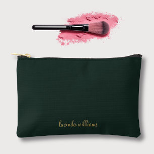 Green Charcoal   Chic Gold Script Monogram Accessory Pouch