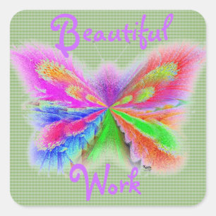 Green Check Butterfly Square Sticker