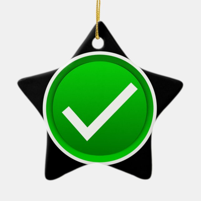 Green Check Mark Symbol Ceramic Tree Decoration (Front)