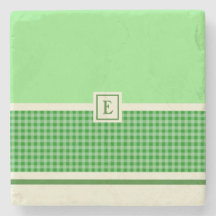 Green Check Monogram Coaster