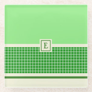 Green Check Monogram Glass Coaster