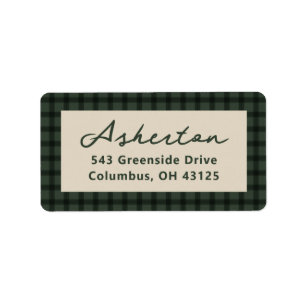 Green check plaid frame holiday return address label