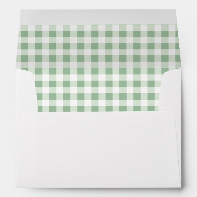 Green Check Plaid Gingham Return Address Lined Envelope (Back (Bottom))