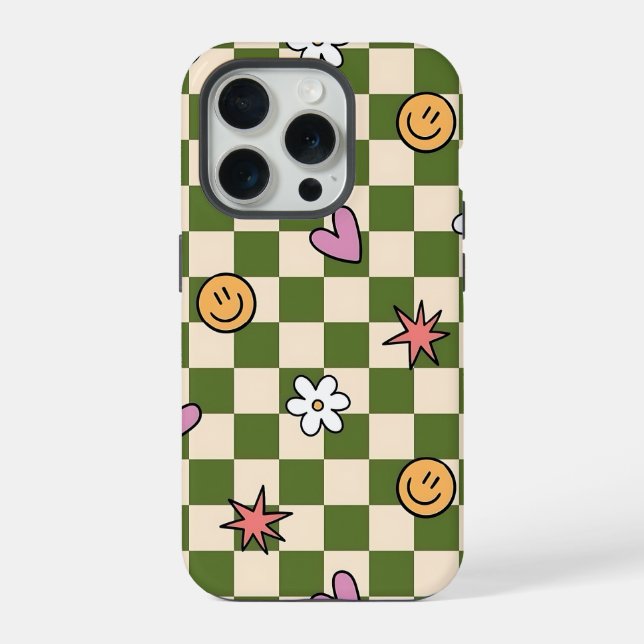Green Checkerboard Aesthetic Phone Case (Back)