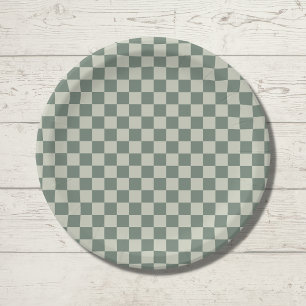 Green Checkerboard Paper Plate