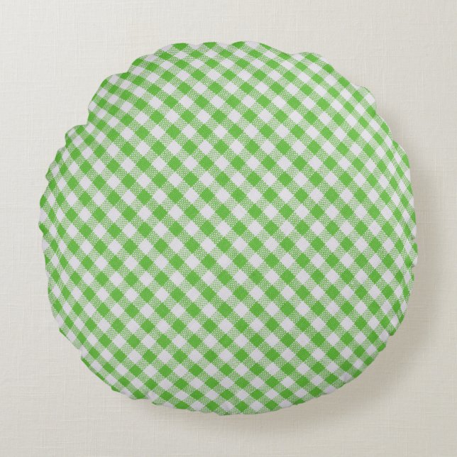 Green checkered fabric closeup , tablecloth textur round cushion (Front)