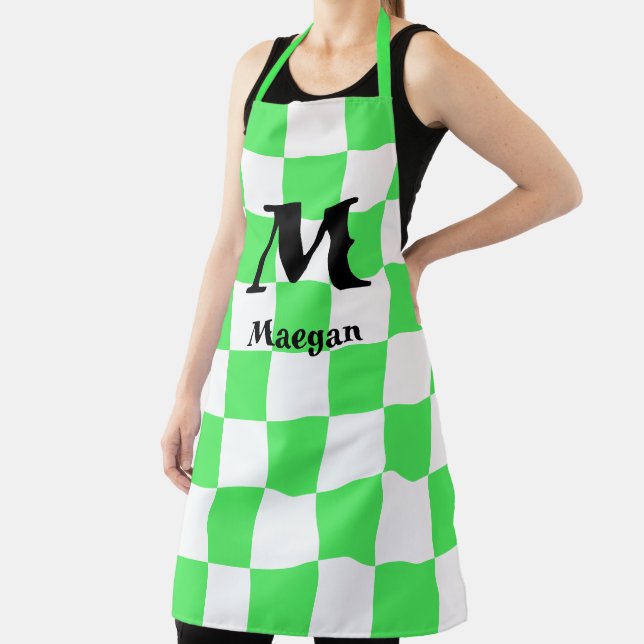 Green Checkered Pattern Background Apron (Insitu)