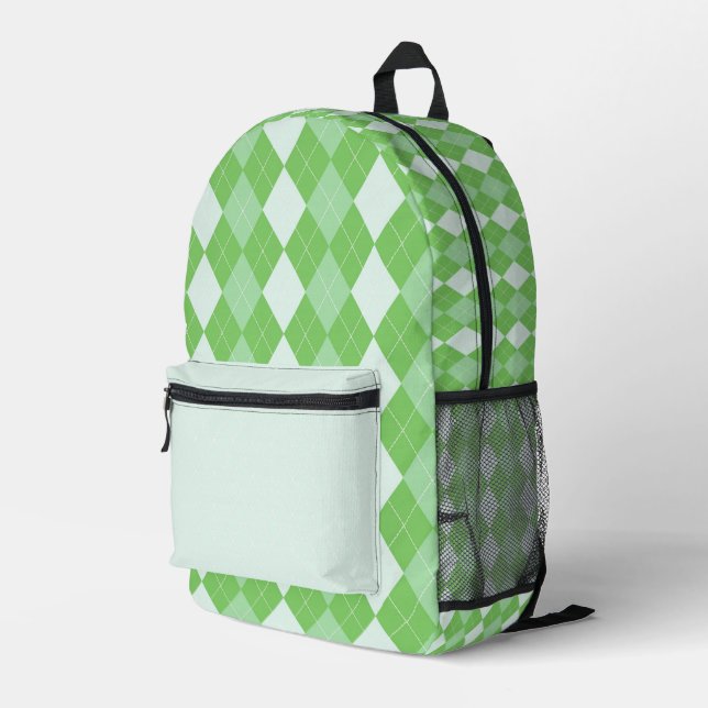 Green Checkered Pattern Backpack (Back Corner Right)