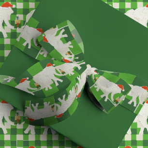 Green Checkered White Elephant Christmas Party Grosgrain Ribbon
