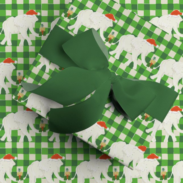 Green Checkered White Elephant Christmas Party Wrapping Paper (Green Checkered White Elephant Christmas Party Wrapping Paper)