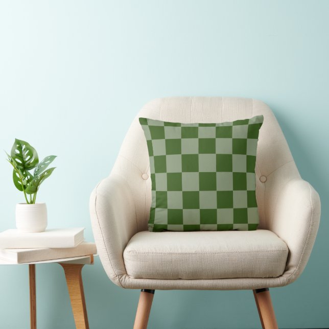 Green Checkers Two Tone Throw Pillow HAMbyWG (Chair)