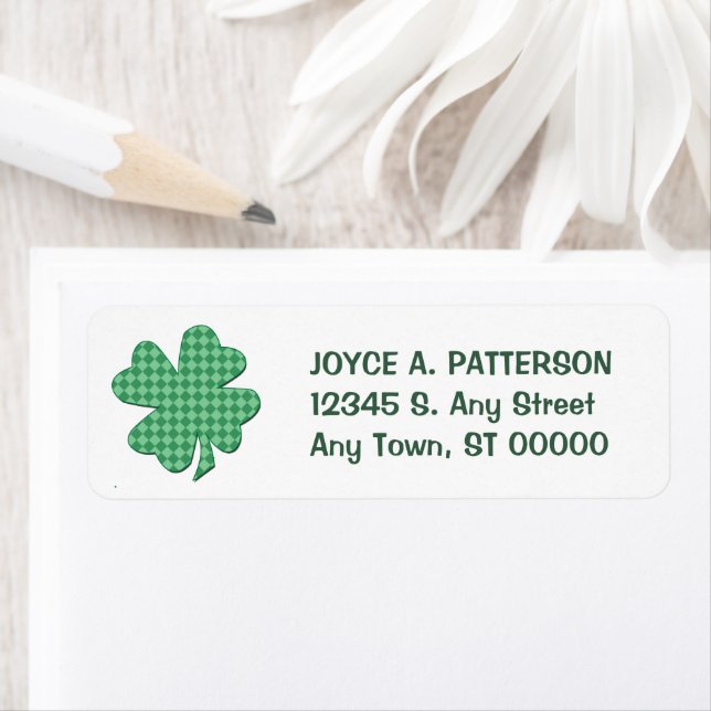 Green Checks Shamrock Return Address Label (Insitu)