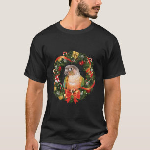 Green Cheek Conure Parrot Christmas Wreath T-Shirt