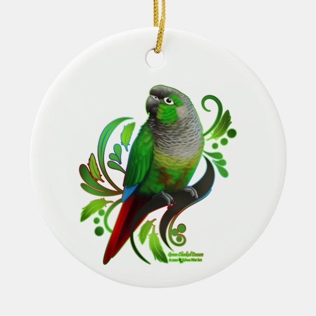 Green Cheeked Conure Ceramic Tree Decoration (Front)