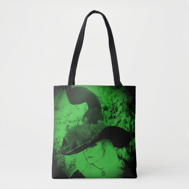 Green Cheeky Witch Wiccan Pagan Shopping Tote Bag (Front)