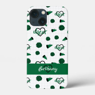 Green Cheer Hearts, Pom Poms, Megaphone Pattern iPhone 13 Mini Case