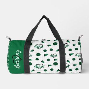 Green Cheer Hearts, Pom Poms, Megaphone Pattern Duffle Bag