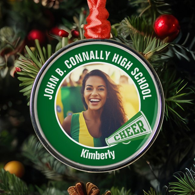Green Cheerleader Photo High School Christmas Metal Tree Decoration (Creator Uploaded)