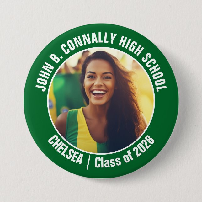 Green Cheerleader Photo High School Spirit 7.5 Cm Round Badge (Front)