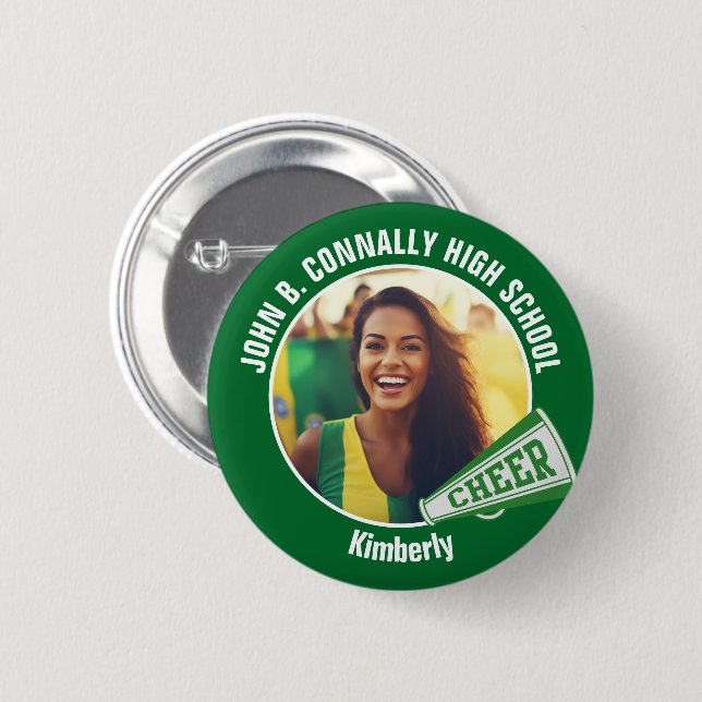 Green Cheerleader Photo High School Spirit Cheer 6 Cm Round Badge (Front & Back)