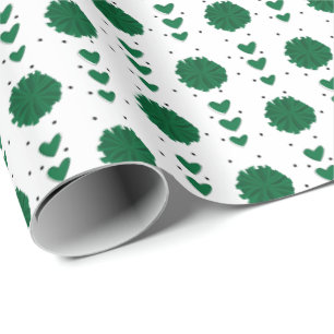 Green Cheerleader Pom Poms & Hearts Pattern Wrapping Paper