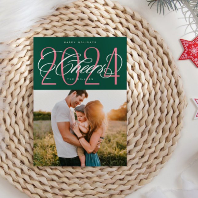 Green Cheers to 2024 Christmas Holiday Photo Card (Creator Uploaded)