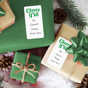 Green Cheers Y'all Gift Tag Sticker