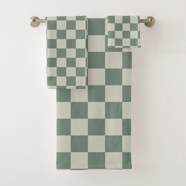 Green Chequerboard Bath Towel Set (Insitu)