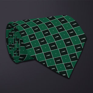 Green Chequerboard Logo Pattern Tie