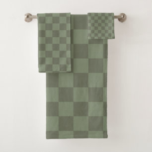 Green Chequered Bath Towel Set