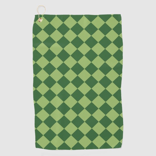 Green Chequered Diamond Pattern Golf Towel (Front)
