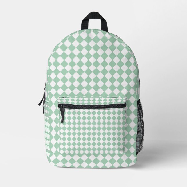 Green Chequered Diamond Pattern Printed Backpack (Front)